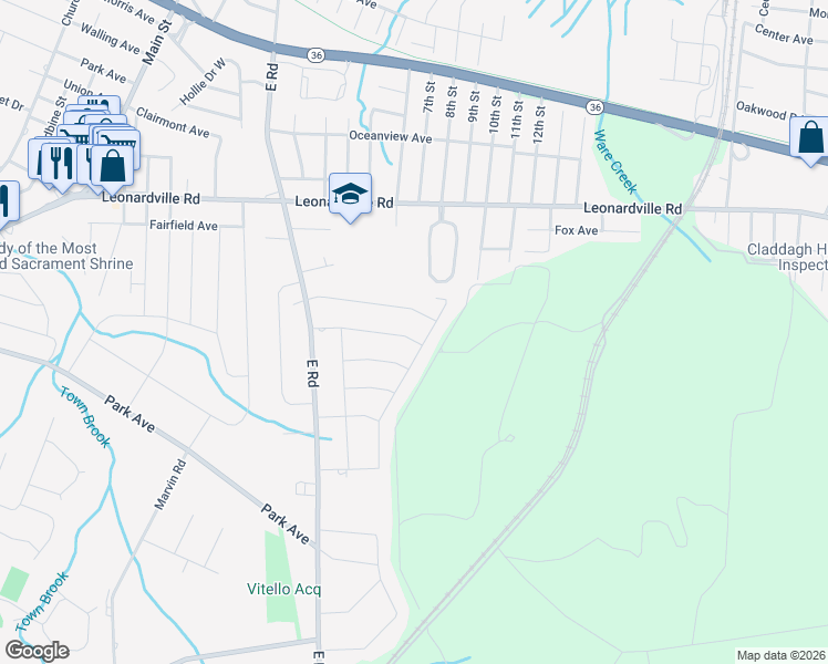 map of restaurants, bars, coffee shops, grocery stores, and more near 505 Sherman Avenue in Belford