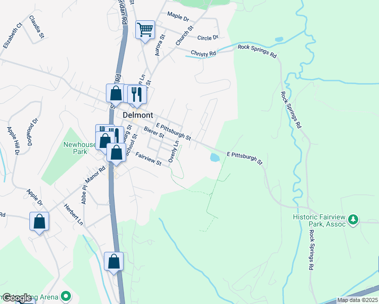 map of restaurants, bars, coffee shops, grocery stores, and more near in Delmont