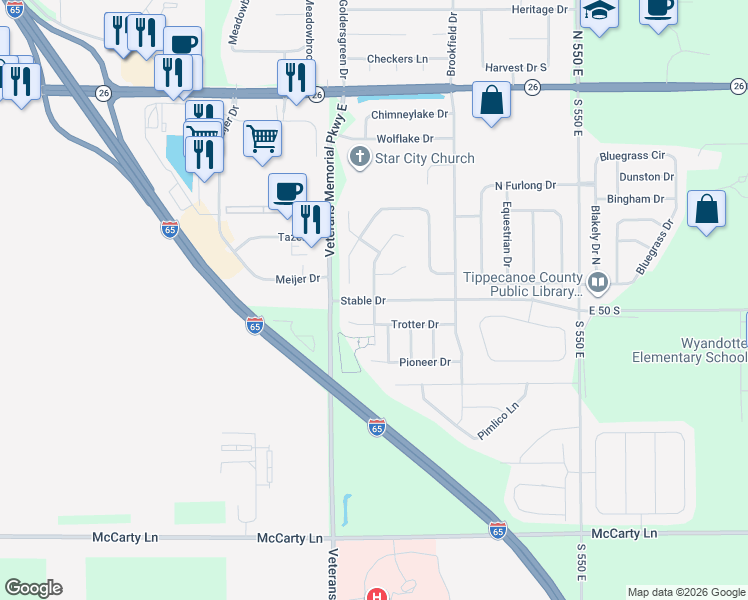 map of restaurants, bars, coffee shops, grocery stores, and more near 398 Gallop Dr in Lafayette