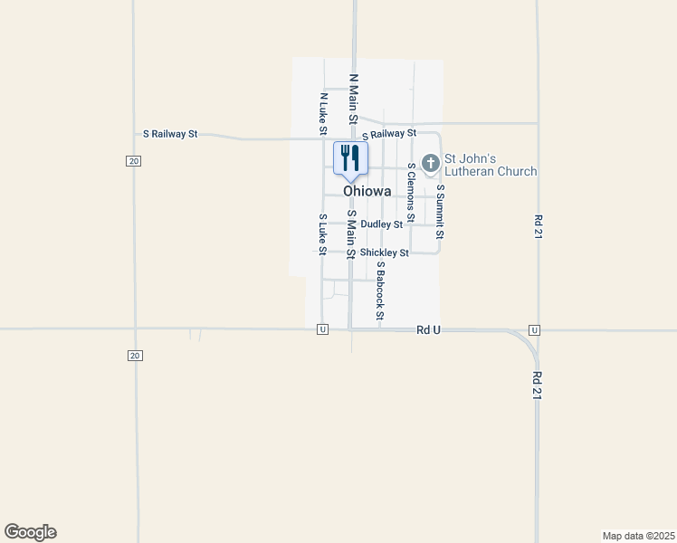 map of restaurants, bars, coffee shops, grocery stores, and more near 202 South Main Street in Ohiowa