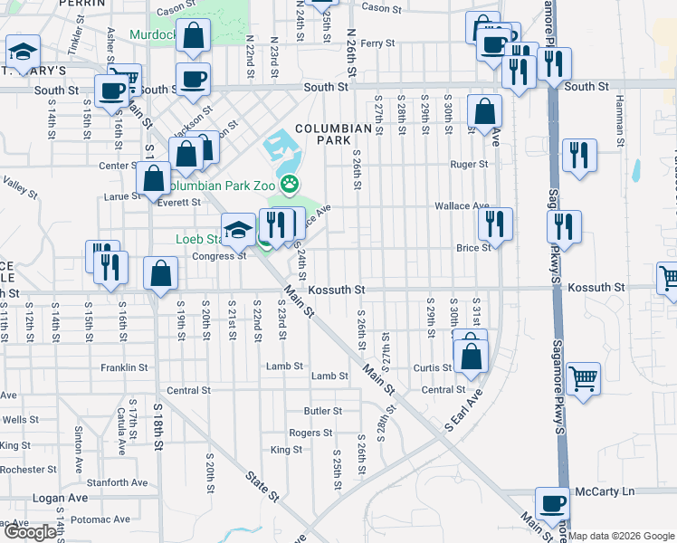 map of restaurants, bars, coffee shops, grocery stores, and more near 2519 Brice Street in Lafayette