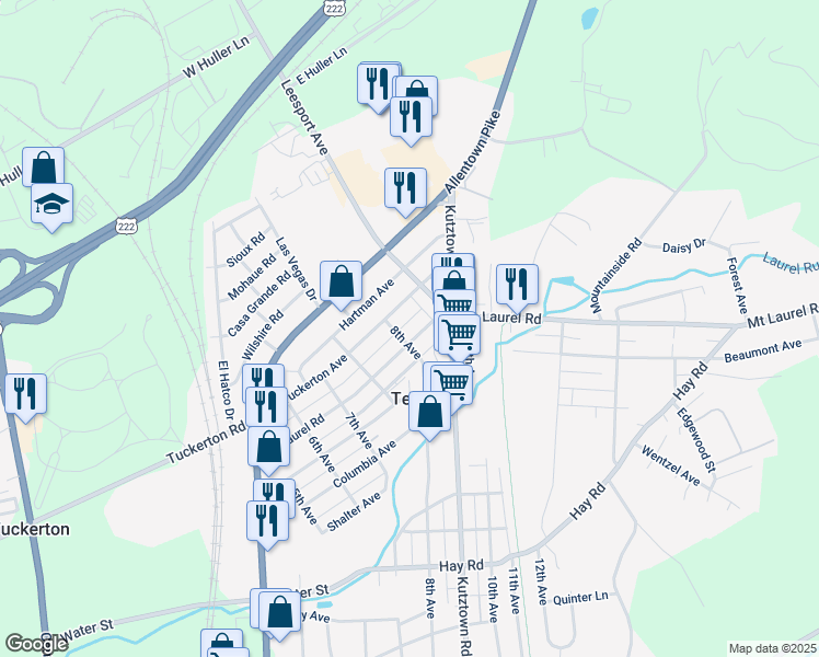 map of restaurants, bars, coffee shops, grocery stores, and more near 811 Tuckerton Avenue in Temple