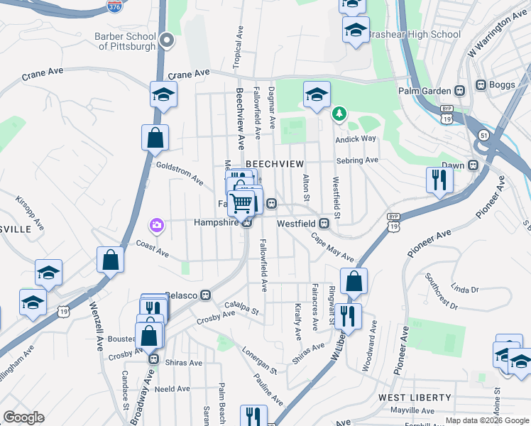 map of restaurants, bars, coffee shops, grocery stores, and more near 1535 Fallowfield Avenue in Pittsburgh