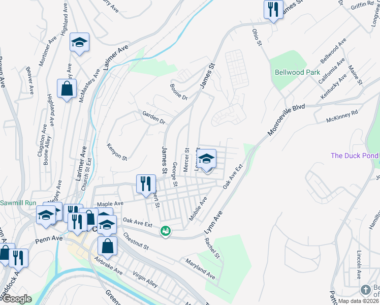 map of restaurants, bars, coffee shops, grocery stores, and more near 636 Mercer Street in Turtle Creek