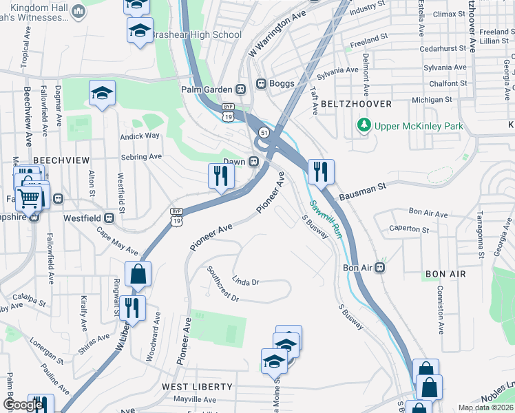 map of restaurants, bars, coffee shops, grocery stores, and more near 195 London Towne Drive in Pittsburgh