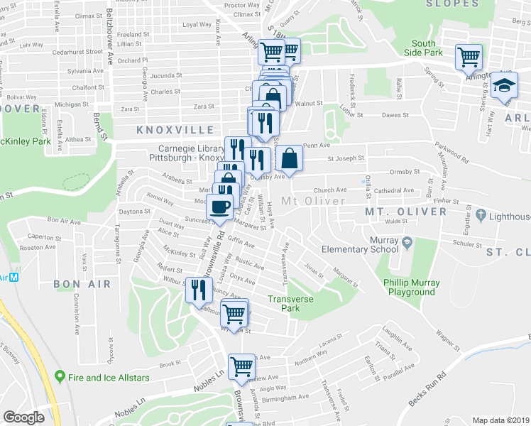 map of restaurants, bars, coffee shops, grocery stores, and more near 430 Hays Avenue in Pittsburgh
