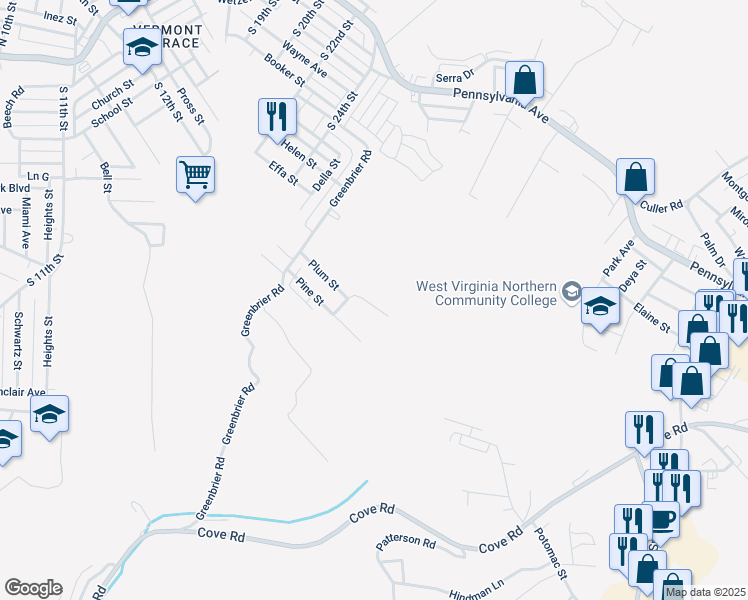map of restaurants, bars, coffee shops, grocery stores, and more near 217 Ray Way in Weirton