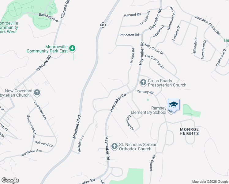 map of restaurants, bars, coffee shops, grocery stores, and more near 941 Harvard Road in Monroeville