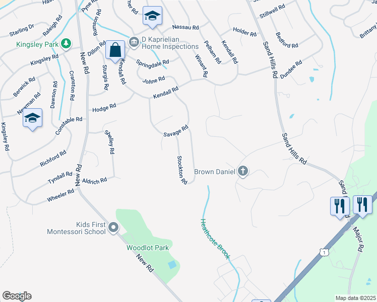 map of restaurants, bars, coffee shops, grocery stores, and more near 50 Stockton Road in South Brunswick Township