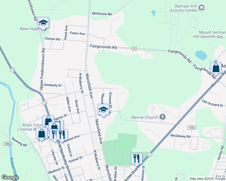 map of restaurants, bars, coffee shops, grocery stores, and more near 20 Northgate Drive in Mount Vernon