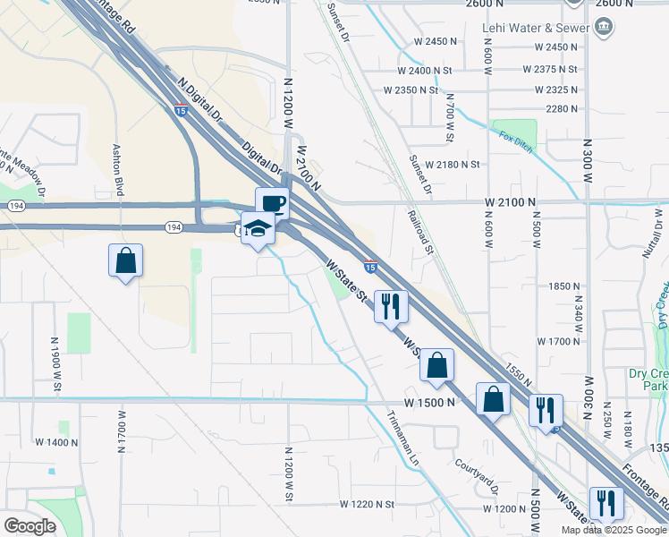 map of restaurants, bars, coffee shops, grocery stores, and more near 1014 West State Street in Lehi