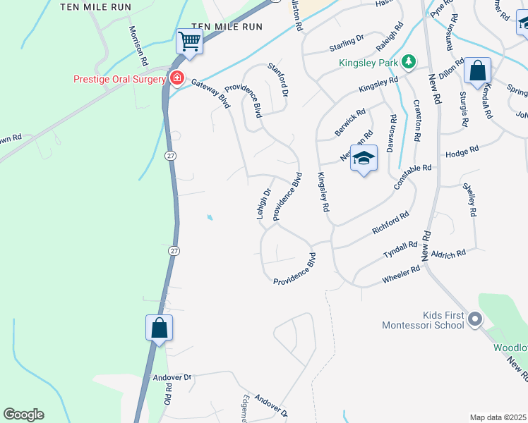 map of restaurants, bars, coffee shops, grocery stores, and more near 14 Lehigh Drive in South Brunswick Township