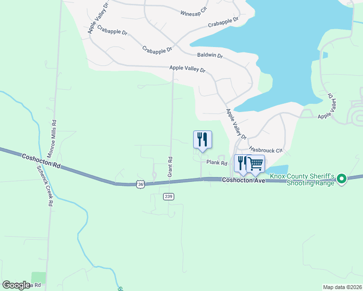 map of restaurants, bars, coffee shops, grocery stores, and more near 12390 Grant Road in Howard