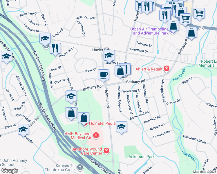 map of restaurants, bars, coffee shops, grocery stores, and more near 701 Holmdel Road in Holmdel