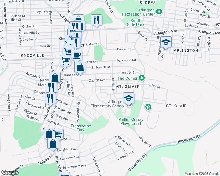 map of restaurants, bars, coffee shops, grocery stores, and more near 434 Gorgas Street in Pittsburgh