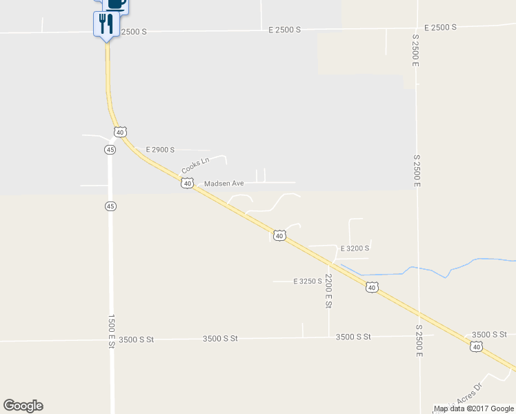 map of restaurants, bars, coffee shops, grocery stores, and more near 1971 East 3050 South in Vernal