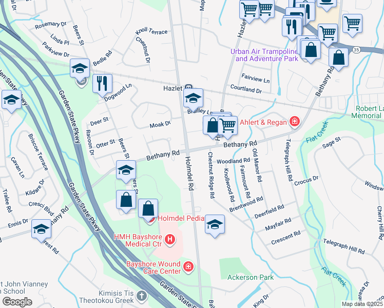 map of restaurants, bars, coffee shops, grocery stores, and more near 701 Holmdel Road in Holmdel