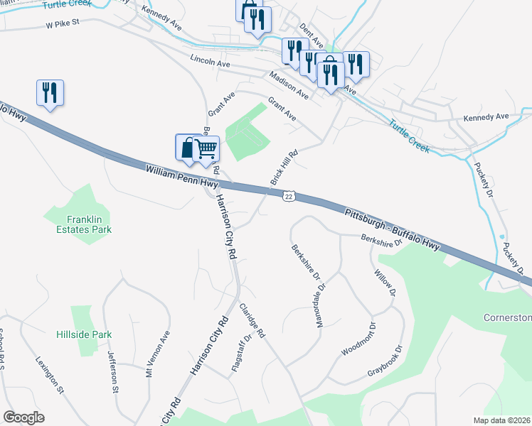 map of restaurants, bars, coffee shops, grocery stores, and more near 2523 Harrison City Road in Export