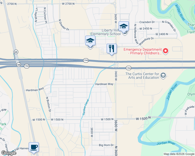 map of restaurants, bars, coffee shops, grocery stores, and more near 3792 West 1800 North in Lehi