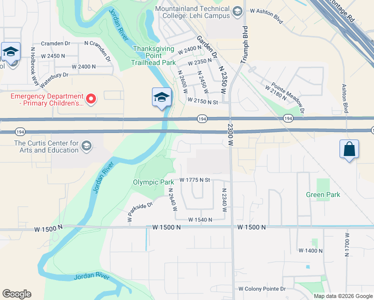 map of restaurants, bars, coffee shops, grocery stores, and more near 2575 West Cranberry Ridge Road in Lehi