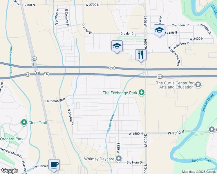 map of restaurants, bars, coffee shops, grocery stores, and more near 3772 West 1850 North in Lehi