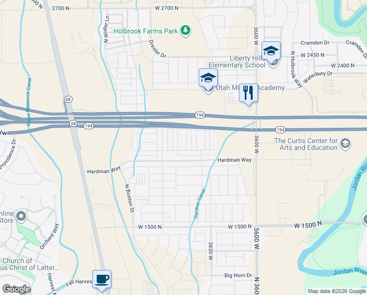 map of restaurants, bars, coffee shops, grocery stores, and more near 3956 West 1850 North in Lehi
