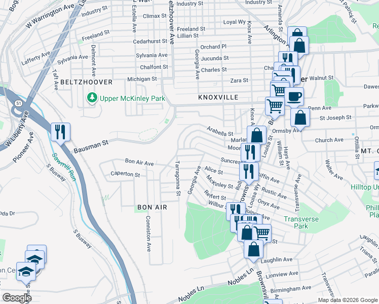 map of restaurants, bars, coffee shops, grocery stores, and more near 450 Arabella Street in Pittsburgh