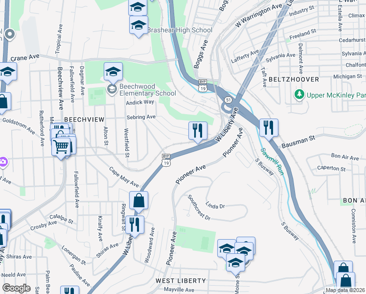 map of restaurants, bars, coffee shops, grocery stores, and more near in Pittsburgh