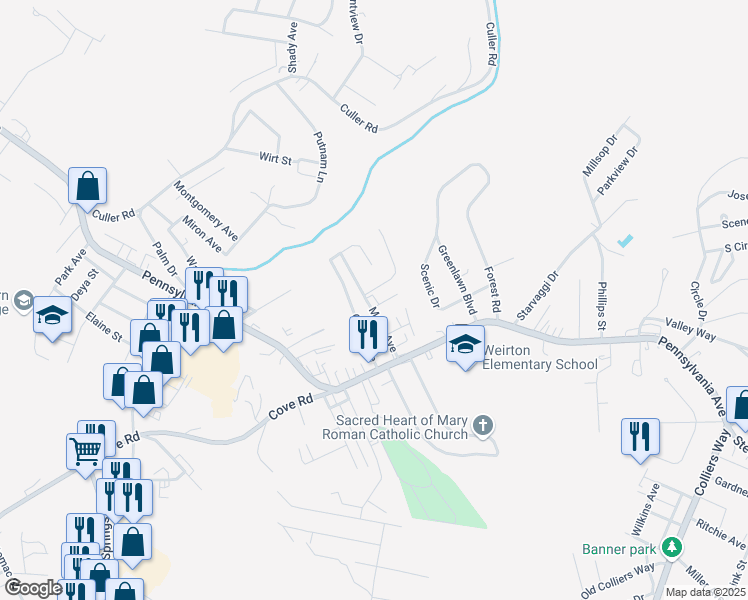 map of restaurants, bars, coffee shops, grocery stores, and more near 154 Marie Avenue in Weirton