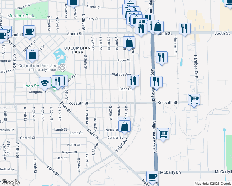map of restaurants, bars, coffee shops, grocery stores, and more near 608 South 30th Street in Lafayette