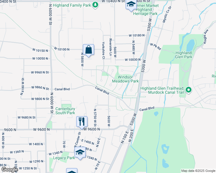 map of restaurants, bars, coffee shops, grocery stores, and more near 9873 Coventry Court in Highland