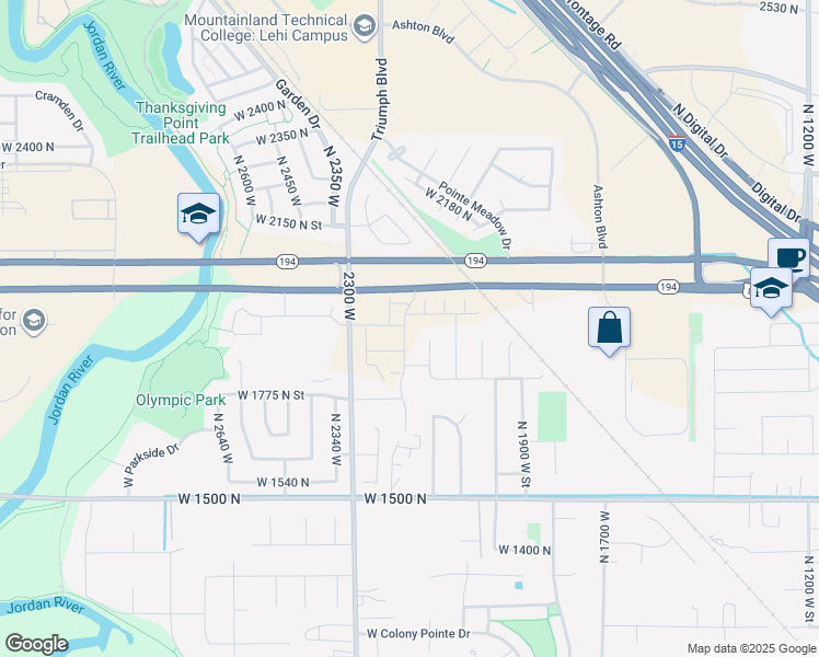 map of restaurants, bars, coffee shops, grocery stores, and more near 1920 2230 West Street in Lehi