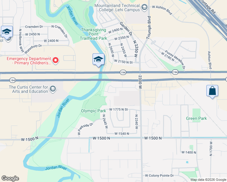 map of restaurants, bars, coffee shops, grocery stores, and more near 2575 West Cranberry Ridge Road in Lehi