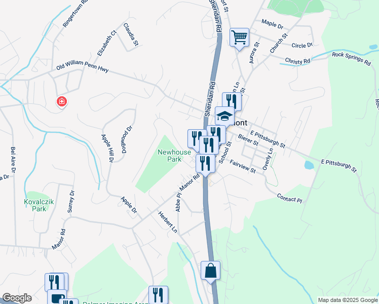 map of restaurants, bars, coffee shops, grocery stores, and more near 119 Stotler Drive in Delmont