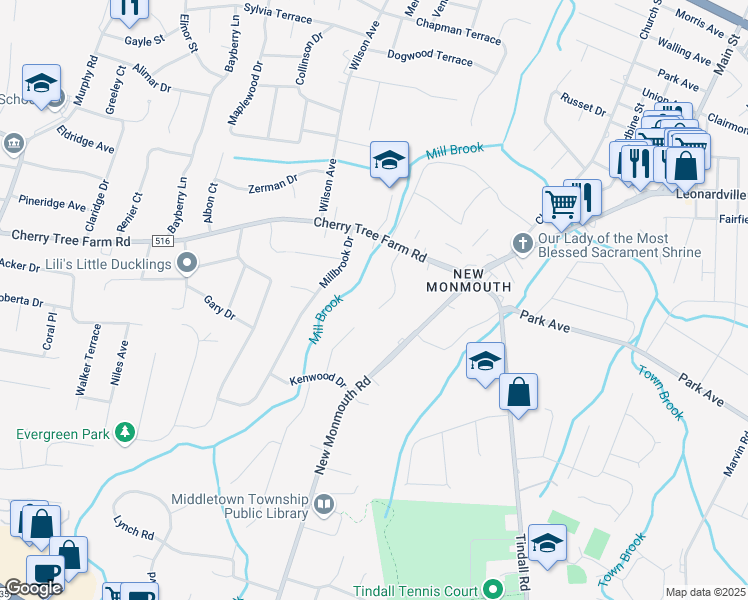 map of restaurants, bars, coffee shops, grocery stores, and more near 8 Chanowich Court in Middletown Township