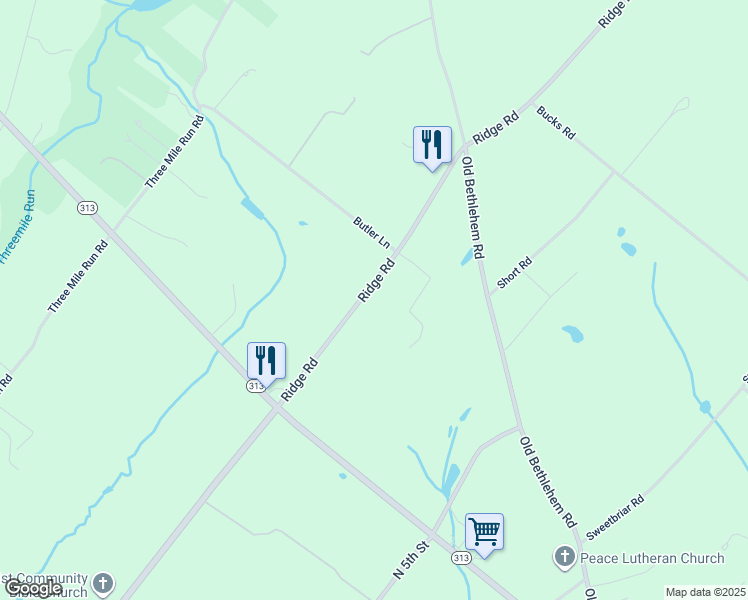 map of restaurants, bars, coffee shops, grocery stores, and more near 2419 Ridge Road in Perkasie