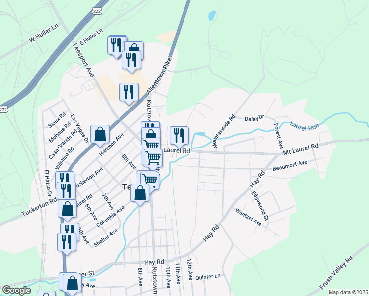 map of restaurants, bars, coffee shops, grocery stores, and more near 1115 Mount Laurel Road in Temple