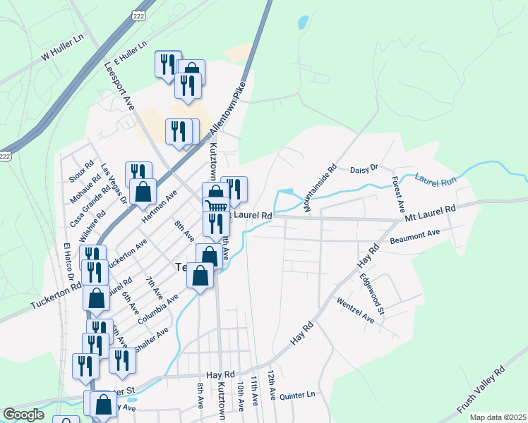 map of restaurants, bars, coffee shops, grocery stores, and more near 1115 Mount Laurel Road in Temple