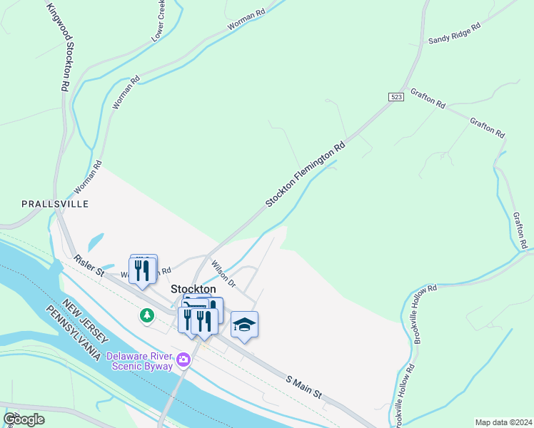 map of restaurants, bars, coffee shops, grocery stores, and more near 967 Sergeantsville Road in Stockton