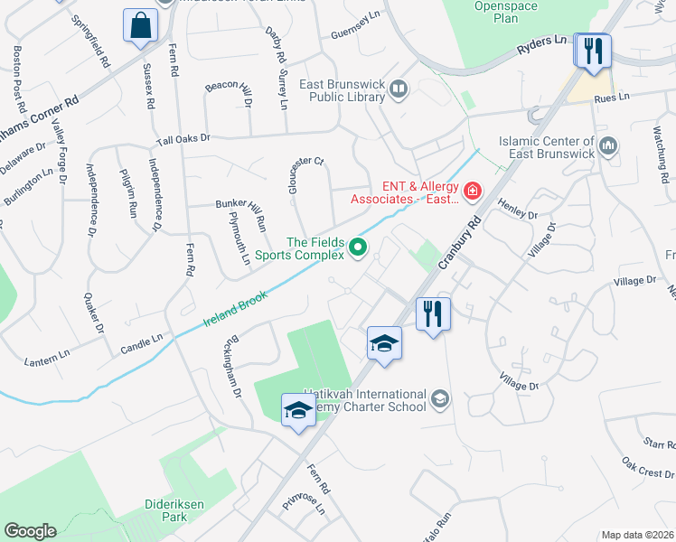 map of restaurants, bars, coffee shops, grocery stores, and more near in East Brunswick