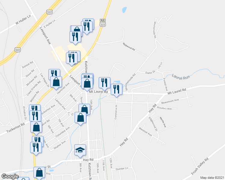 map of restaurants, bars, coffee shops, grocery stores, and more near 1137 Mount Laurel Road in Temple