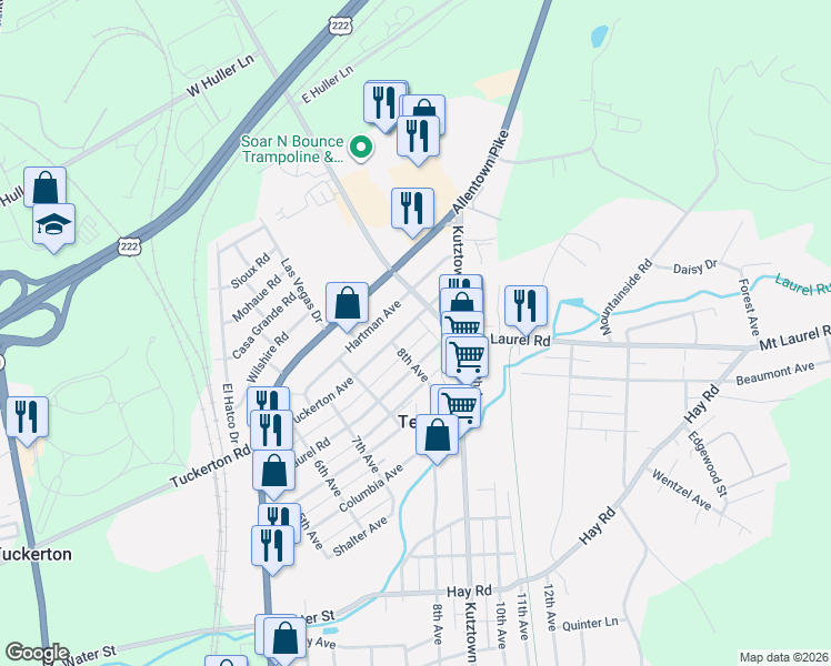 map of restaurants, bars, coffee shops, grocery stores, and more near 811 Tuckerton Avenue in Temple