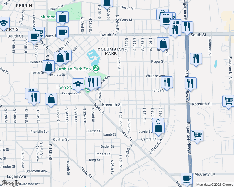 map of restaurants, bars, coffee shops, grocery stores, and more near 2519 Brice Street in Lafayette