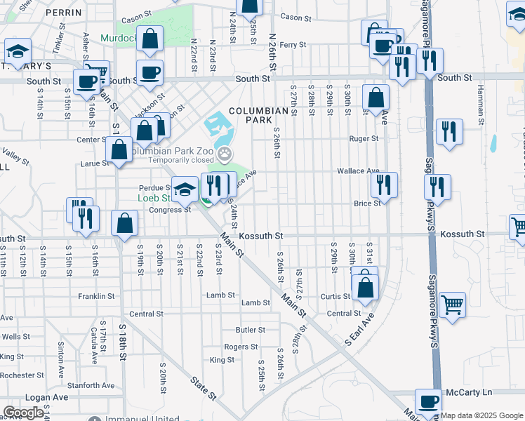 map of restaurants, bars, coffee shops, grocery stores, and more near 2519 Brice Street in Lafayette