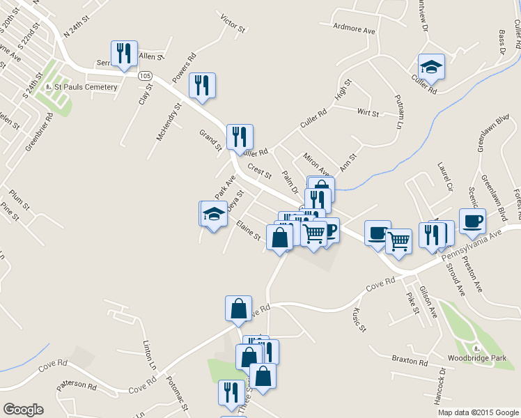 map of restaurants, bars, coffee shops, grocery stores, and more near 208 Donnell St in Weirton