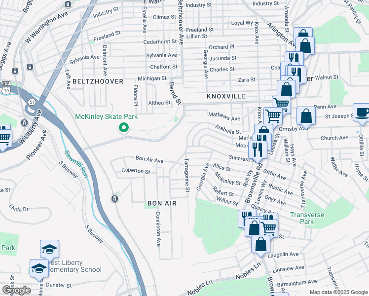 map of restaurants, bars, coffee shops, grocery stores, and more near 450 Arabella Street in Pittsburgh