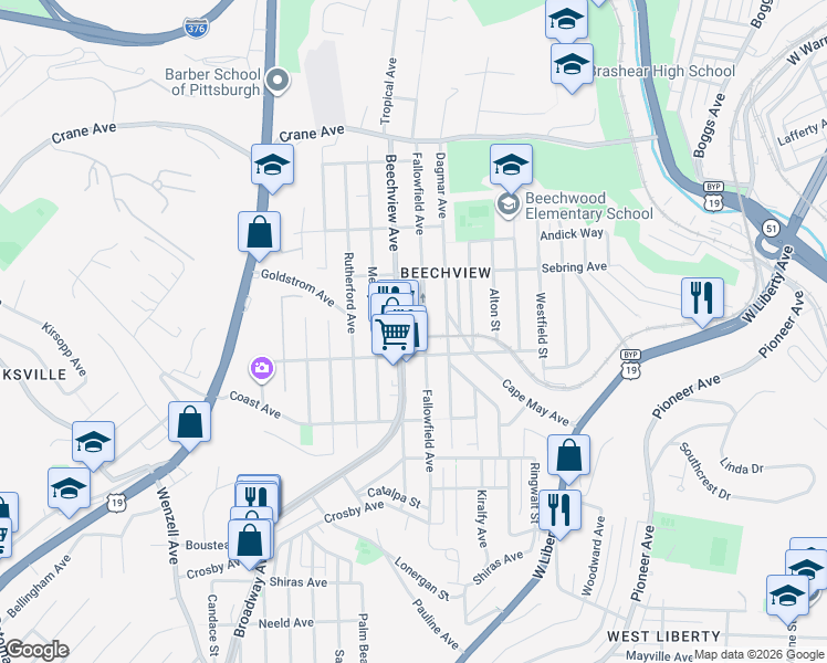 map of restaurants, bars, coffee shops, grocery stores, and more near 1535 Fallowfield Avenue in Pittsburgh