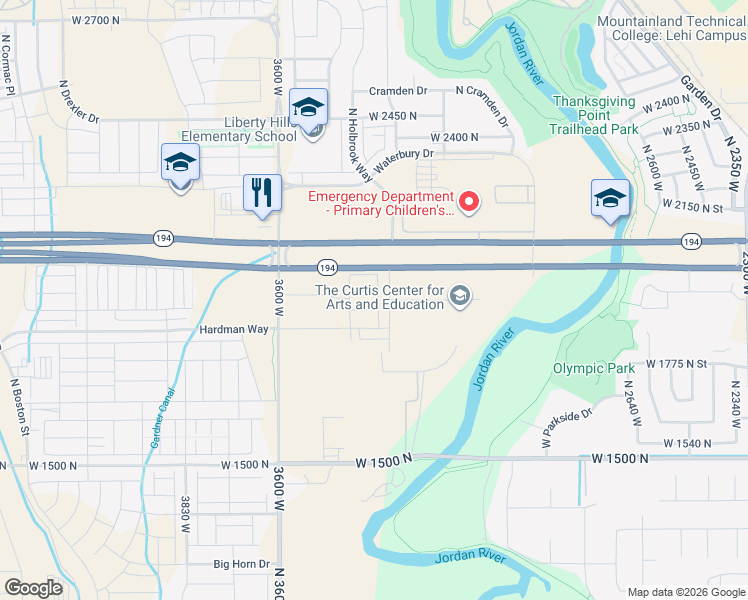map of restaurants, bars, coffee shops, grocery stores, and more near West 2100 North in Lehi