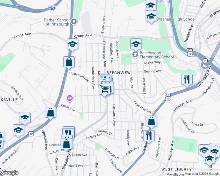 map of restaurants, bars, coffee shops, grocery stores, and more near 1535 Fallowfield Avenue in Pittsburgh