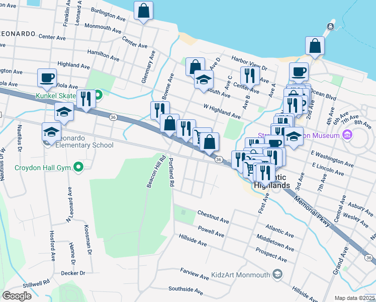 map of restaurants, bars, coffee shops, grocery stores, and more near 970 New Jersey 36 in Atlantic Highlands